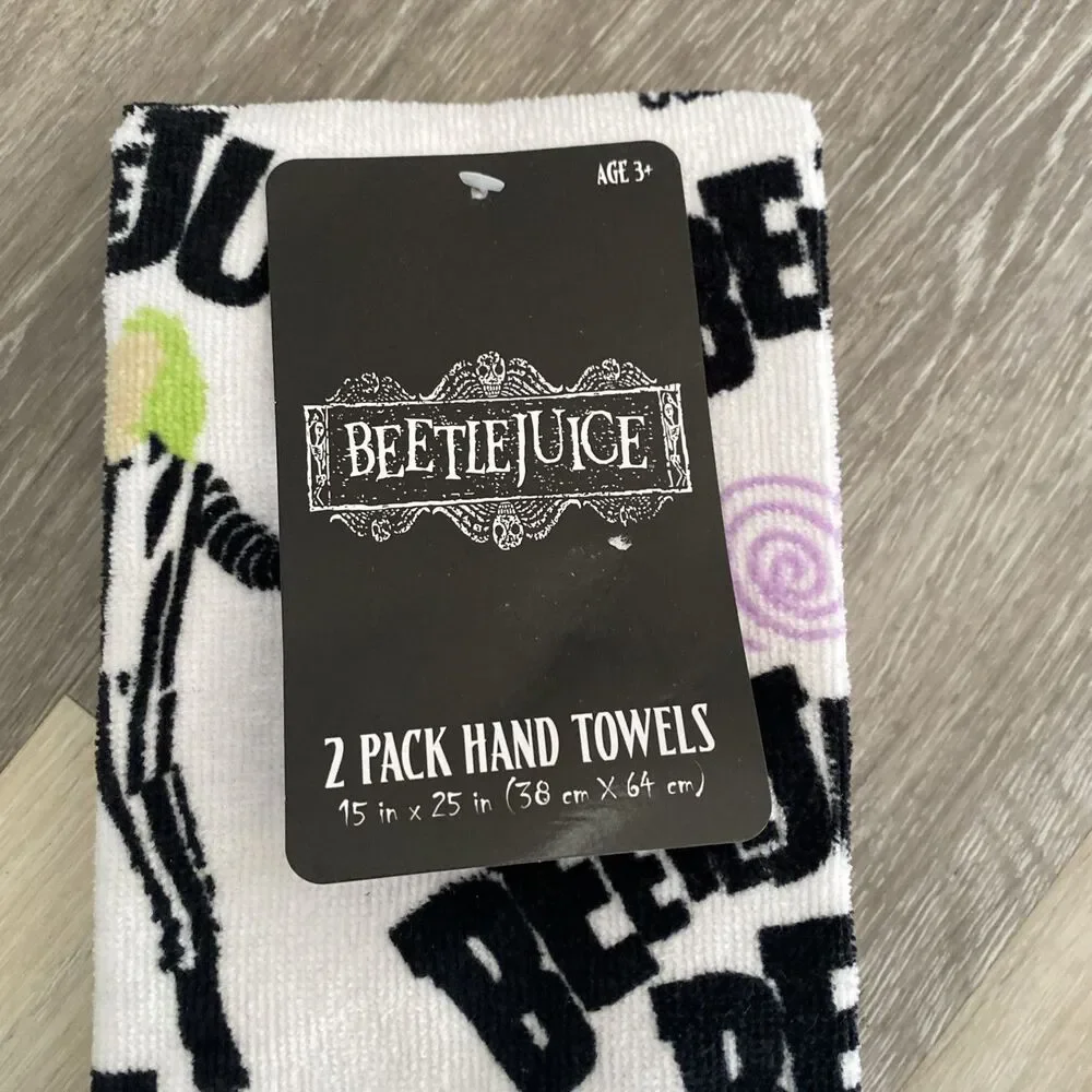 Beetlejuice Halloween White Hand Towels 2 Pack NEW